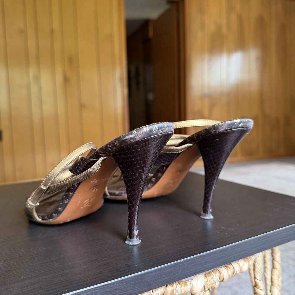 Louis Vuitton Brown Python And Metallic Gold Leather Strappy Sandals Size 39 - Picture 5 of 16